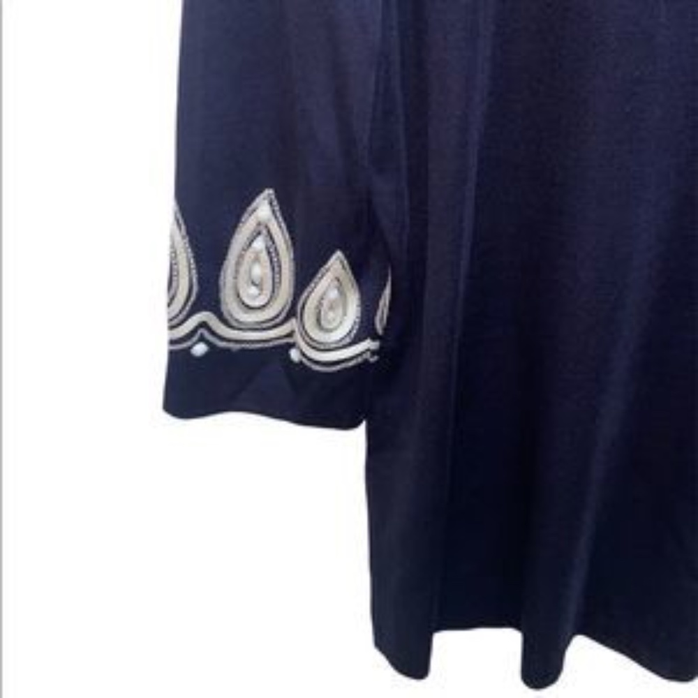 MING WANG Beaded Embellished V Neck Tunic Women’s Top Navy Blue - Picture 5 of 6